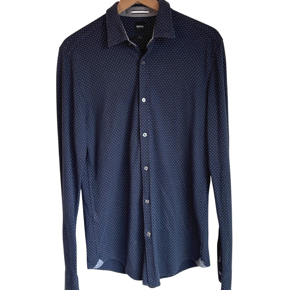 Hugo Boss Ronni_53 Slim Fit Button Up Shirt Navy Micro Dot Size‎ M